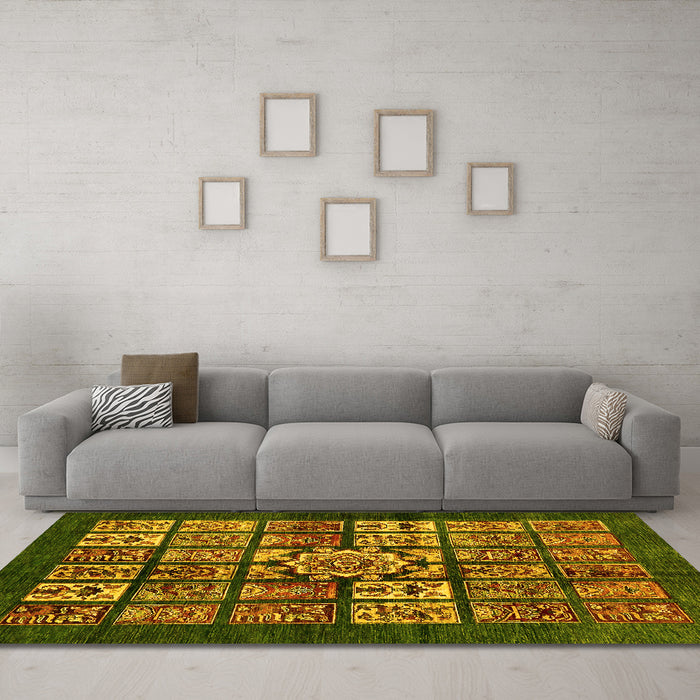 Machine Washable Abstract Yellow Modern Rug in a Living Room, wshabs716yw