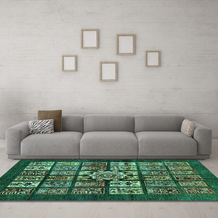 Machine Washable Abstract Turquoise Modern Area Rugs in a Living Room,, wshabs716turq