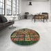 Round Machine Washable Abstract Bakers Brown Rug in a Office, wshabs716