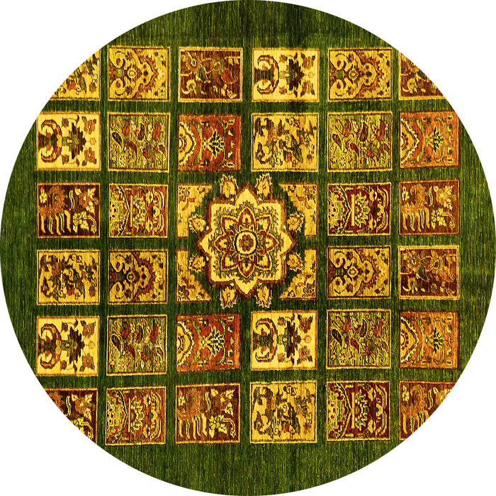Round Abstract Yellow Modern Rug, abs716yw
