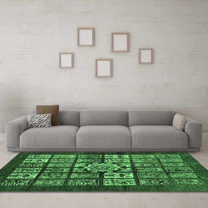 Machine Washable Abstract Emerald Green Modern Area Rugs in a Living Room,, wshabs716emgrn