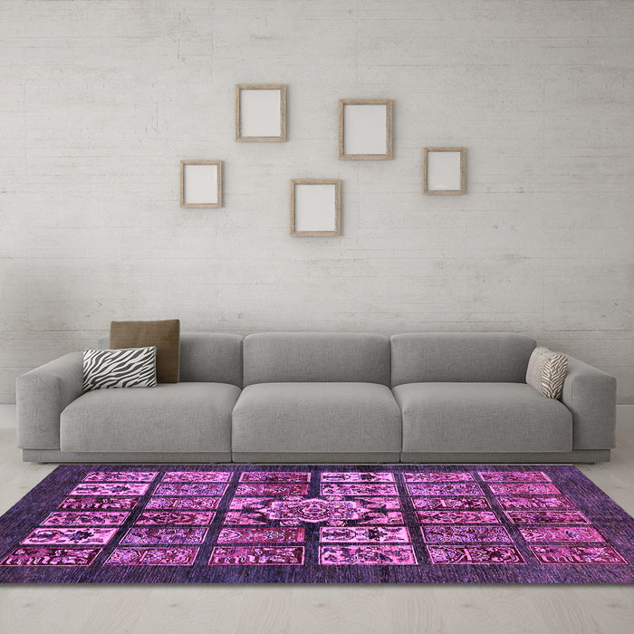 Machine Washable Abstract Purple Modern Area Rugs in a Living Room, wshabs716pur