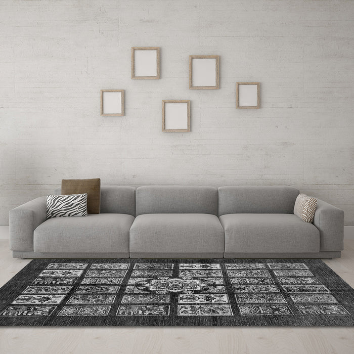 Machine Washable Abstract Gray Modern Rug in a Living Room,, wshabs716gry