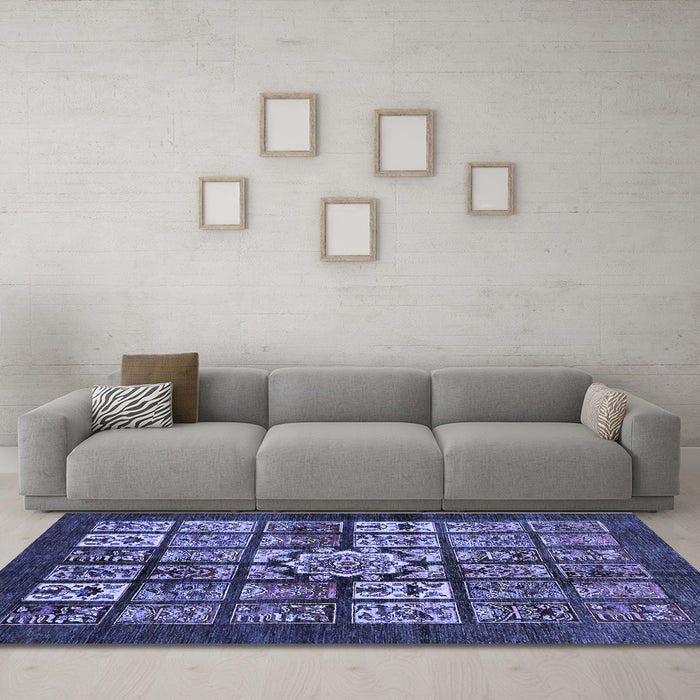 Machine Washable Abstract Blue Modern Rug in a Living Room, wshabs716blu