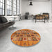 Round Abstract Orange Modern Rug in a Office, abs717