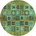 Round Abstract Turquoise Modern Rug, abs717turq