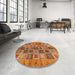 Round Machine Washable Abstract Orange Rug in a Office, wshabs717