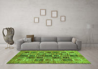 Machine Washable Abstract Green Modern Rug, wshabs717grn