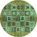 Round Machine Washable Abstract Turquoise Modern Area Rugs, wshabs717turq