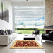 Square Abstract Chrome Gold Yellow Oriental Rug in a Living Room, abs718