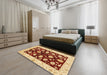 Abstract Chrome Gold Yellow Oriental Rug in a Bedroom, abs718