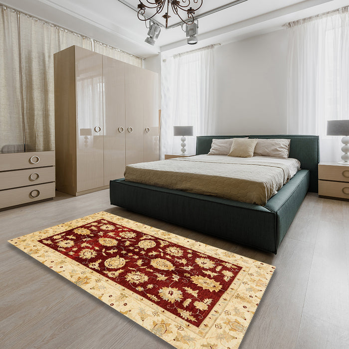 Machine Washable Abstract Chrome Gold Yellow Rug in a Bedroom, wshabs718