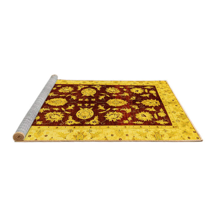 Sideview of Machine Washable Oriental Yellow Traditional Rug, wshabs718yw