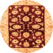 Round Machine Washable Oriental Orange Traditional Area Rugs, wshabs718org