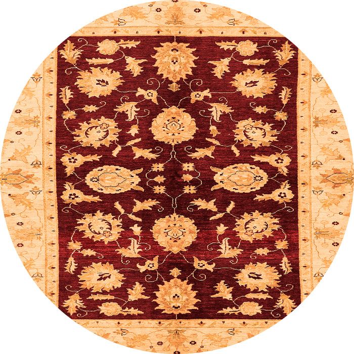 Round Oriental Orange Traditional Rug, abs718org