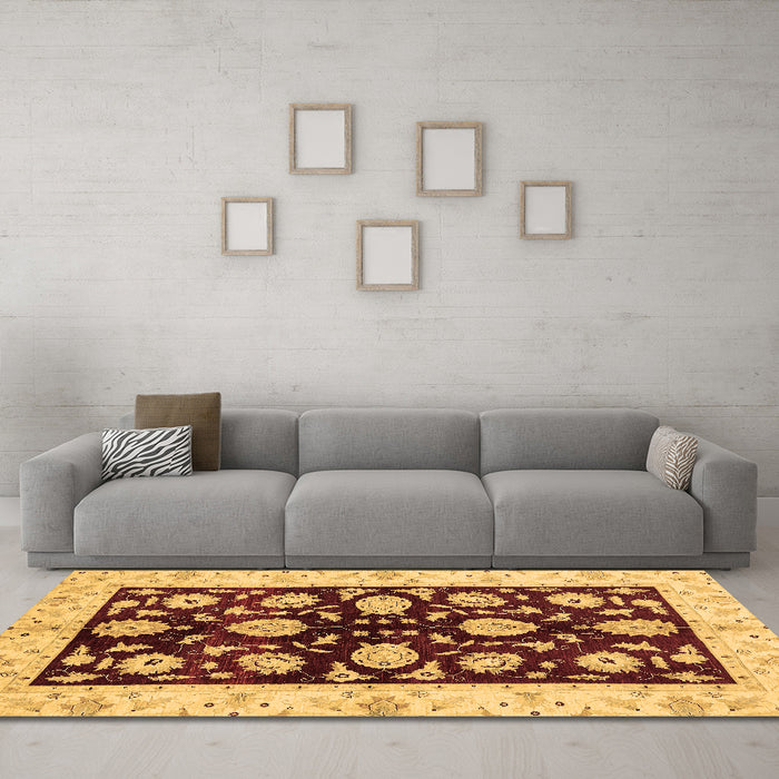 Machine Washable Oriental Brown Traditional Rug in a Living Room,, wshabs718brn