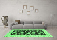 Machine Washable Oriental Emerald Green Traditional Rug, wshabs718emgrn