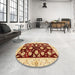 Round Abstract Chrome Gold Yellow Oriental Rug in a Office, abs718