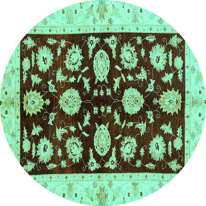 Round Machine Washable Oriental Turquoise Traditional Area Rugs, wshabs718turq