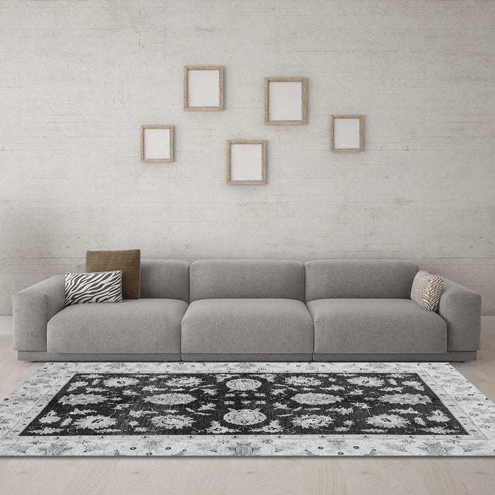 Machine Washable Oriental Gray Traditional Rug in a Living Room,, wshabs718gry