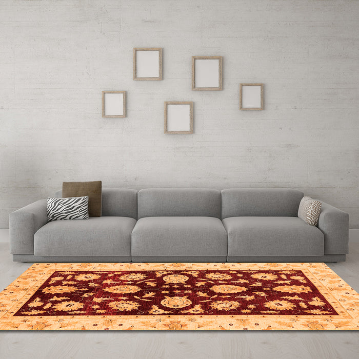 Machine Washable Oriental Orange Traditional Area Rugs in a Living Room, wshabs718org