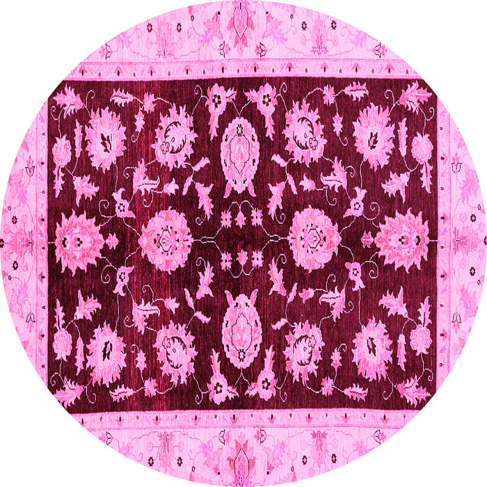 Round Oriental Pink Traditional Rug, abs718pnk