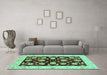 Machine Washable Oriental Turquoise Traditional Area Rugs in a Living Room,, wshabs718turq