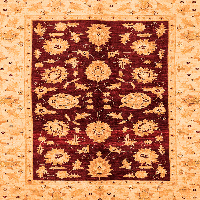 Square Machine Washable Oriental Orange Traditional Area Rugs, wshabs718org