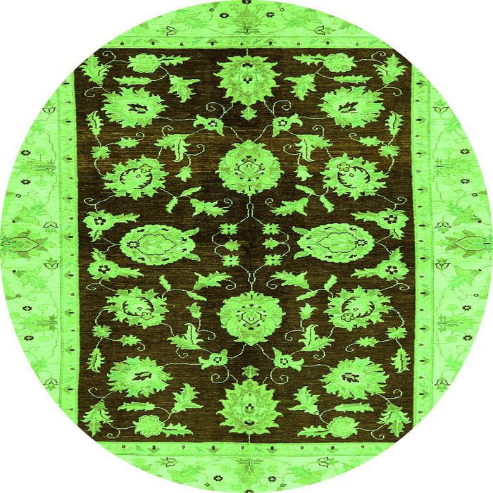 Round Machine Washable Oriental Green Traditional Area Rugs, wshabs718grn