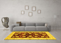 Machine Washable Oriental Yellow Traditional Rug, wshabs718yw