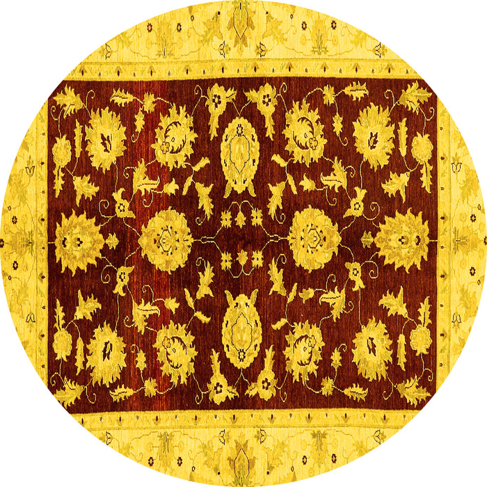 Round Machine Washable Oriental Yellow Traditional Rug, wshabs718yw