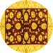 Round Machine Washable Oriental Yellow Traditional Rug, wshabs718yw