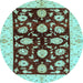 Round Oriental Light Blue Traditional Rug, abs718lblu