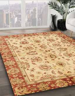 Abstract Chrome Gold Yellow Modern Rug in Family Room, abs719