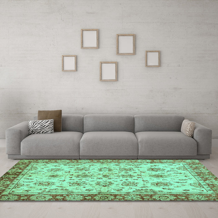 Machine Washable Abstract Turquoise Modern Area Rugs in a Living Room,, wshabs719turq