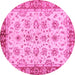 Round Machine Washable Abstract Pink Modern Rug, wshabs719pnk