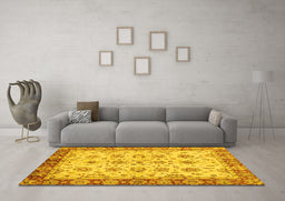 Machine Washable Abstract Yellow Modern Rug in a Living Room, wshabs719yw