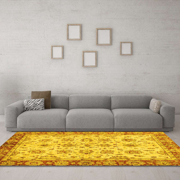 Machine Washable Abstract Yellow Modern Rug in a Living Room, wshabs719yw