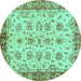 Round Machine Washable Abstract Turquoise Modern Area Rugs, wshabs719turq