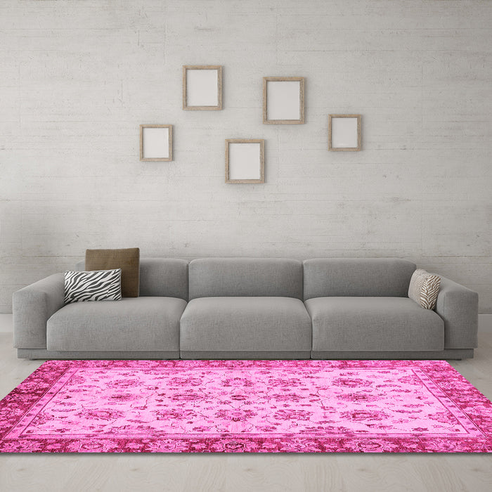 Machine Washable Abstract Pink Modern Rug in a Living Room, wshabs719pnk