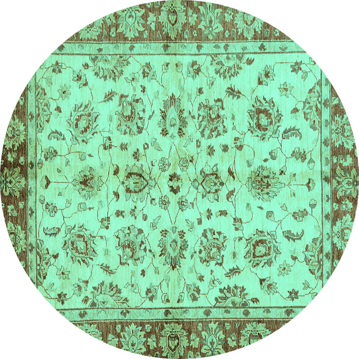 Round Abstract Turquoise Modern Rug, abs719turq