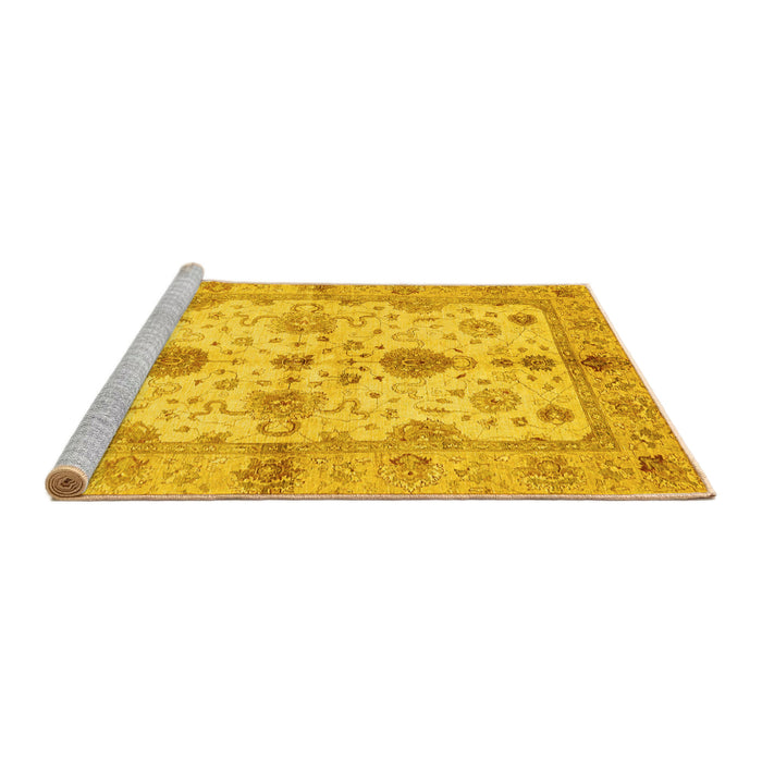 Sideview of Machine Washable Oriental Yellow Traditional Rug, wshabs720yw