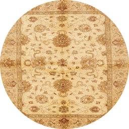 Round Abstract Chrome Gold Yellow Oriental Rug, abs720