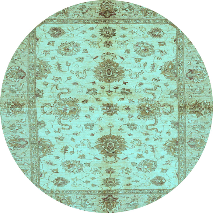 Round Machine Washable Oriental Light Blue Traditional Rug, wshabs720lblu
