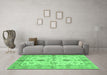 Machine Washable Oriental Emerald Green Traditional Area Rugs in a Living Room,, wshabs720emgrn