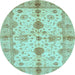 Round Oriental Light Blue Traditional Rug, abs720lblu