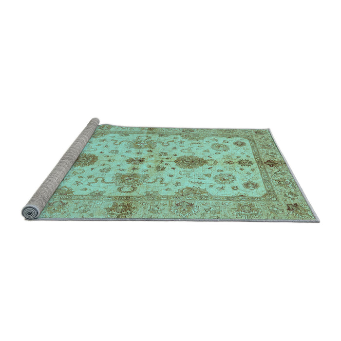 Sideview of Machine Washable Oriental Light Blue Traditional Rug, wshabs720lblu