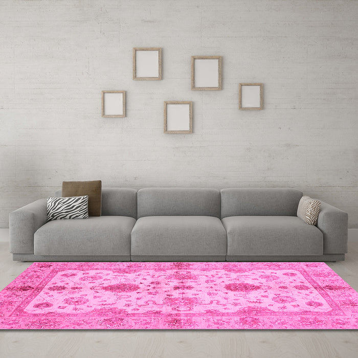 Machine Washable Oriental Pink Traditional Rug in a Living Room, wshabs720pnk