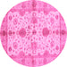 Round Machine Washable Oriental Pink Traditional Rug, wshabs720pnk