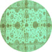 Round Oriental Turquoise Traditional Rug, abs720turq